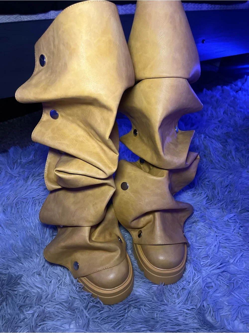 Slouchy Yellow Tan Women's Platform Boots